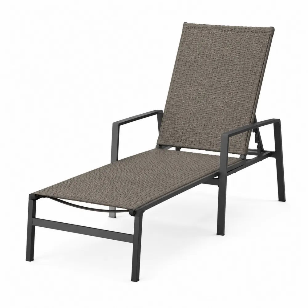 Chaise longue de jardin inclinable 195 x 65 x 95 cm résine tressée PE taupe acier noir structure réglable dossier