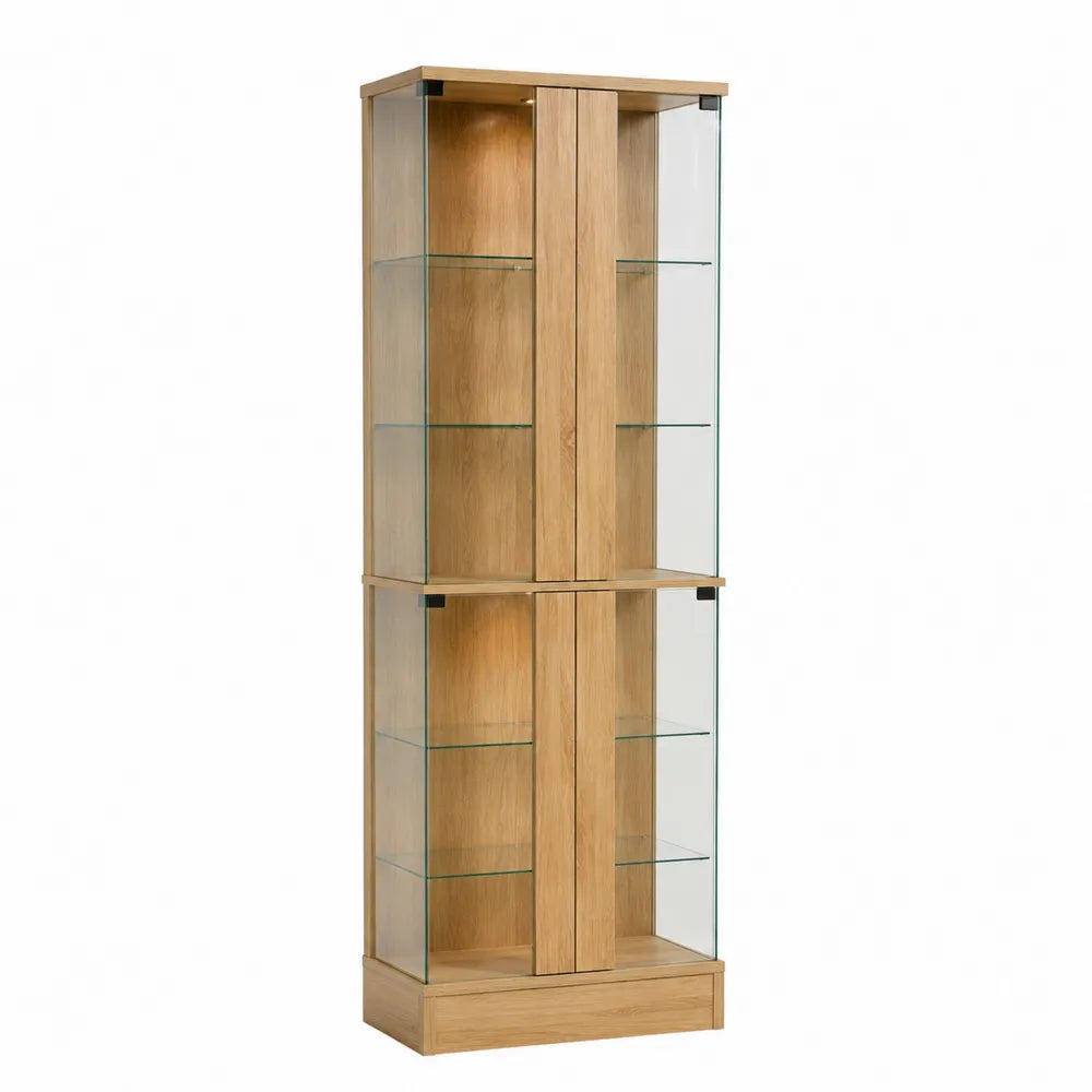 Vitrine de rangement en verre MDF placage chêne naturel verre trempé rectangulaire 180 x 80 x 40 cm chêne naturel transparent