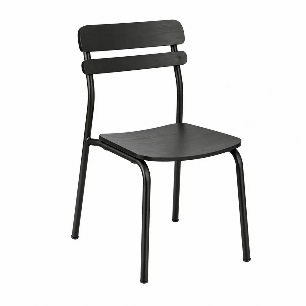 Chaise de salle à manger en contreplaqué plaqué frêne et acier peint noir 46 cm x 52 cm x 84 cm