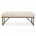 Banc de chambre rectangulaire en tissu bouclé beige avec structure en bois d'hévéa 120 cm x 40 cm x 46 cm