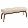 Banc de chambre capitonné en tissu beige et bois d'hévéa marron 120 cm x 40 cm x 45 cm