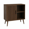 Meuble de rangement MDF placage noyer marron 90 x 40 x 82 cm porte rainurée niche ouverte pieds inclinés