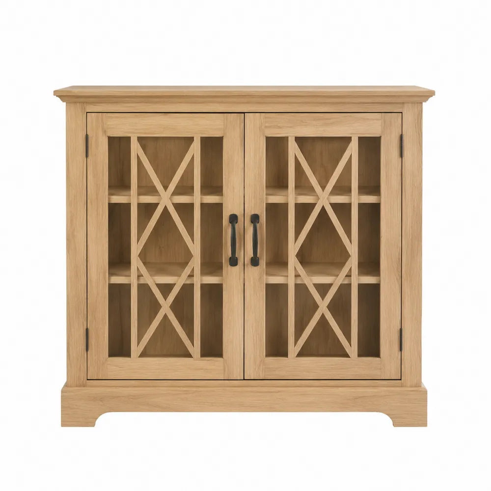 Buffet de rangement 2 portes vitrées MDF placage chêne naturel verre trempé 100 x 40 x 90 cm chêne naturel noir