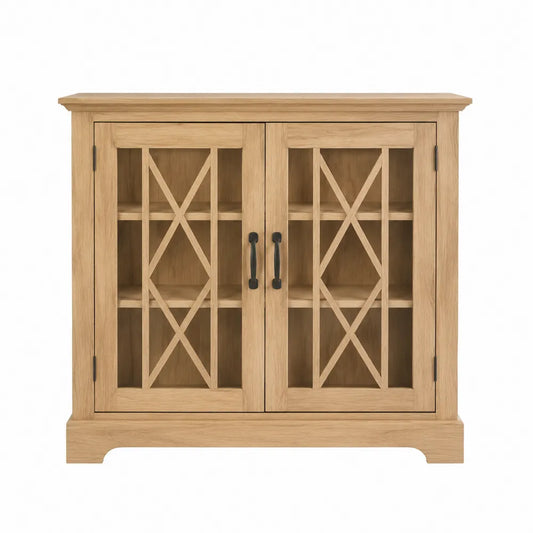 Buffet de rangement 2 portes vitrées MDF placage chêne naturel verre trempé 100 x 40 x 90 cm chêne naturel noir
