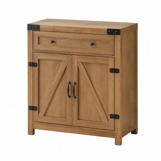 Buffet de rangement 2 portes et 1 tiroir MDF placage chêne brun naturel rectangulaire 90 x 40 x 90 cm noir