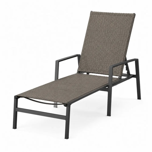 Chaise longue de jardin inclinable 195 x 65 x 95 cm résine tressée PE taupe acier noir structure réglable dossier