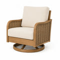 Fauteuil de jardin pivotant 1 place en acacia massif résine tressée rotin coussins crème 78 x 86 x 88 cm