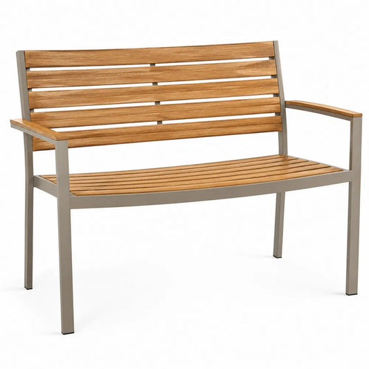Banc de jardin 2 places en acacia massif et aluminium gris lattes bois naturel 130 x 60 x 85 cm