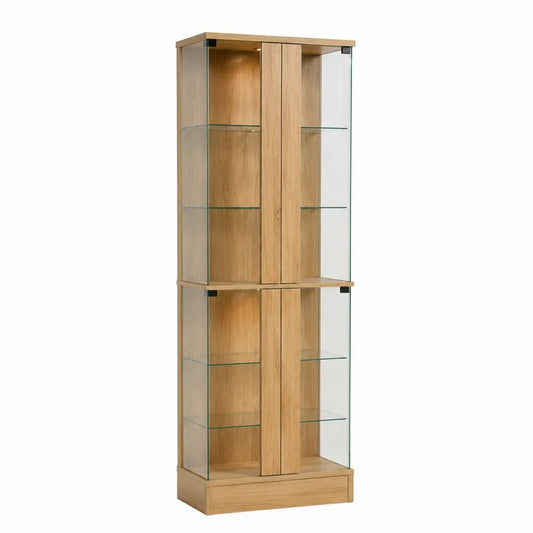 Vitrine de rangement en verre MDF placage chêne naturel verre trempé rectangulaire 180 x 80 x 40 cm chêne naturel transparent