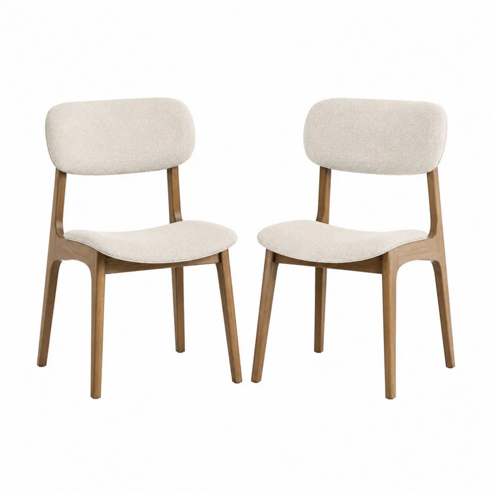 Lot de 2 chaises de salle à manger en tissu bouclé polyester et bois d'hévéa beige et chêne clair 50 cm x 55 cm x 82 cm