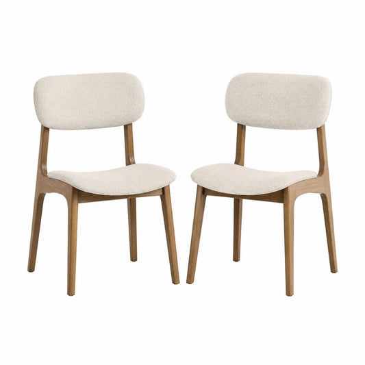 Lot de 2 chaises de salle à manger en tissu bouclé polyester et bois d'hévéa beige et chêne clair 50 cm x 55 cm x 82 cm