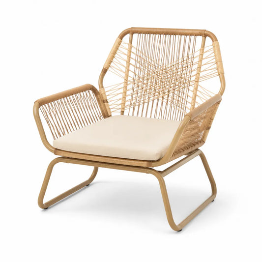 Chaise de jardin 1 place en corde tressée et acier avec accoudoirs 72 x 78 x 82 cm environ