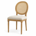Chaise de salle à manger médaillon en bois de hêtre massif finition chêne clair dossier cannage rotin assise écru 50 cm x 57 cm x 96 cm